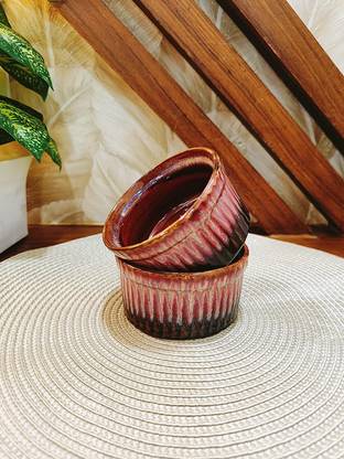 caffeine Ceramic Ramekin Bowl Ceramic Handmade Red Studio Ramekins Bowl(Set of 2)
