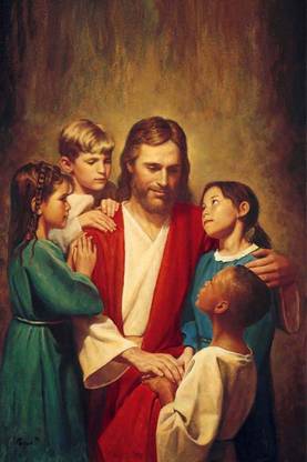 jesus with kids poster on fine art paper 13x19 Fine Art Print