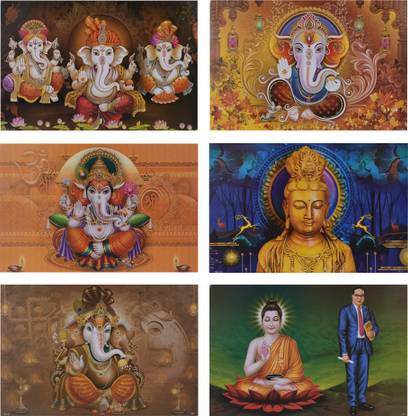 Combo of 6 Beautiful poster | Gloss Laminated Paper Printing | God Ganesha, Lord Buddha & Bhimrao Ambedker Wall Poster | Wall Painting (Wall Poster Without Frame Fine Art Print) (12 inch X 18 inch, Rolled Over Hard Cardboard Pipe). Paper Print