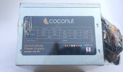 COCONUT SMPS SM 45 450 Watts Computer PSU with 2 SATA Cables