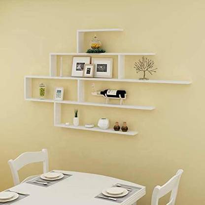 Bharat Impex Wooden Showcase for Living Room Slab,Decorative,Intersecting Wall Shelf (BLACK) MDF (Medium Density Fiber) Wall Shelf