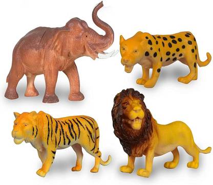 ASenterprises Set of 4 BigSize Toy Jungle Wild Animal Lion,Tiger,Cheetah Elephant for Children