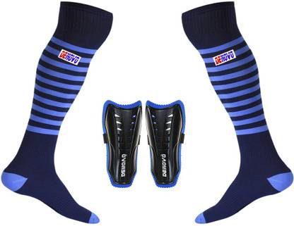 DENOVO Justry Football Kit (One Pair Lycra Striped Knee Length Football Socks + One Pair Shin Guard) Football Kit