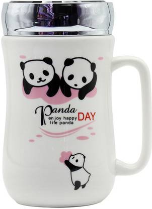 Galox Panda Tea Cup Coffees with Mirror Lid Pack of 1 Panda Cup Ceramic Coffee Mug