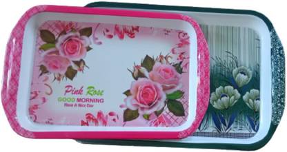SS Traders Melamine Serving Tray Set of 2PCs for BKFST,Restaurant,Hotel|Print Design Tray