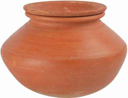 VAGHBHATT Earthen Handi/ Mitti Ke Bartan/ Clay Pot with Lid for Serving & Tableware Use Handi 4 L with Lid