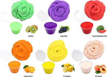 AncientKart Original Stretchy Non Sticky Fruits Scented Fluffy Slime Set of 6 Multicolor Putty Toy