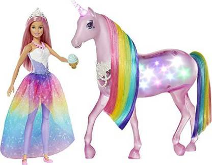 BARBIE Dreamtopia Magical Lights Unicorn with Rainbow Mane,GWM78