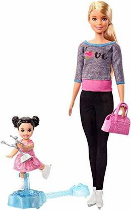BARBIE Ice-Skating Dolls & Playset with Blonde Coach Doll,FXP38