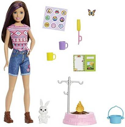 BARBIE Takes Two Camping Playset with Skipper Doll Pet Bunny,HDF71