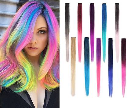 RPENTERPRISE Rainbow Multi-color Clip Long piece Party Highlights Hair Extension