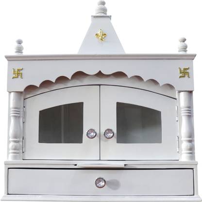 Essentio Mandir for Pooja Home Temple with Pallah Door| Pre - assembled| White| Engineered Wood Home Temple