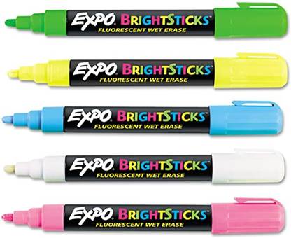 Expo Bright Sticks Wet-Erase Fluorescent Markers, Assorted Fluorescent Colors