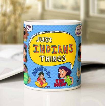 Uphaar Just Indian things Desi dialogues and Indian habits Iconic Pattern White Ceramic Coffee Mug