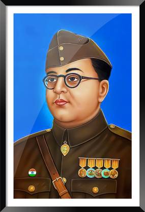 DBrush Netaji Subhas Chandra Bose Modern artwork Framed Indian Freedom Fighter leader Digital Reprint 20 inch x 14 inch Painting