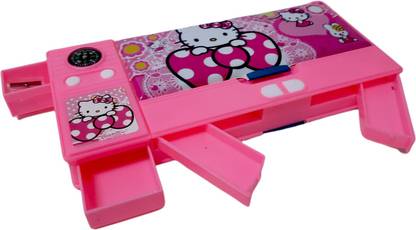 kistapo Hello Kitty Multipurpose Jumbo Pencil Box | Dual Compartment | Magnetic Locking Flaps | Compass | Sharpener Multi Art Plastic Pencil Box