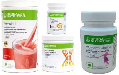 Herbalife Nutrition Formula 1Shake Strawberry +ProteinPowder-200+Afresh-Elachi+ Women Choice Tablet Protein Shake