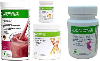 Herbalife Nutrition Formula 1 ShakeRoseKheer +ProteinPowder-200+Afresh-Cinnamon+ Women Choice Tablet Protein Shake