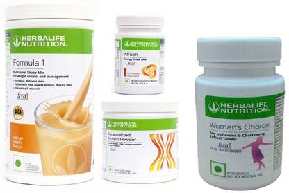 Herbalife Nutrition Formula 1 Shake Orange +Protein Powder-200+Afresh- cinnamon+ Women Choice Tablet Protein Shake