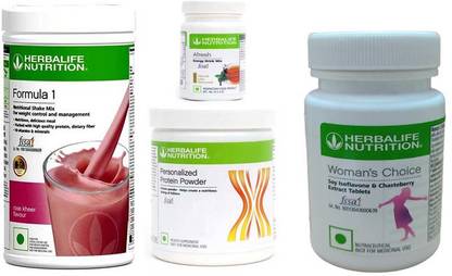 Herbalife Nutrition Formula 1 ShakeRoseKheer +ProteinPowder-200+Afresh-Tulsi+ Women Choice Tablet Protein Shake