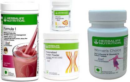 Herbalife Nutrition Formula 1 ShakeRoseKheer +ProteinPowder-200+Afresh-Lemon+ Women Choice Tablet Protein Shake