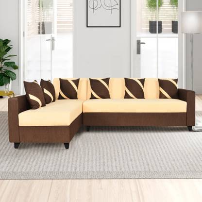 CasaStyle Aspen 5 Seater Fabric LHS L Shape Sofa Set (Cream-Brown) Fabric 5 Seater  Sofa