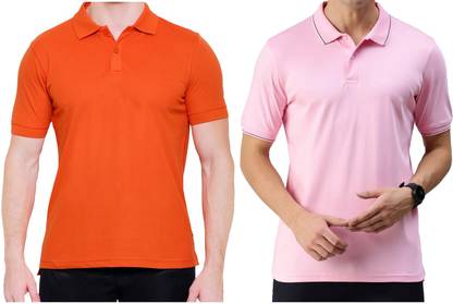 Solid Men Orange, Pink T-Shirt