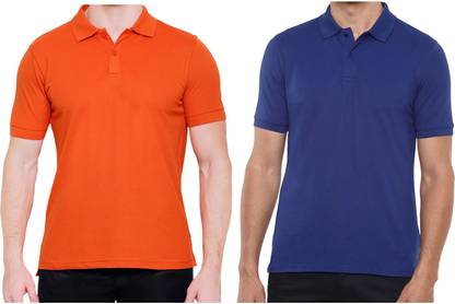 Solid Men Orange, Blue T-Shirt
