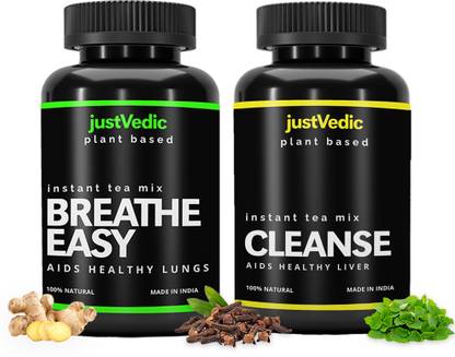 justvedic Lung and Liver Detox Drink Mix Combo To Quit Smoking and Alcohol Assorted Herbal Tea Plastic Bottle