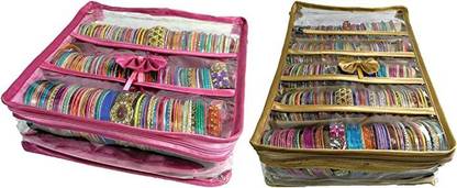 sna Combo 3, 5 Rods Bangle Box Makeup kit Jewellery Box (Pink, Gold) Multi Purpose Vanity Box