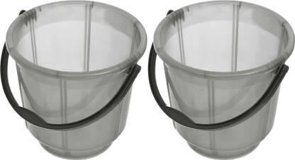 Heart Home Tranasparent Plastic Bucket For Home/Office, 13Ltr. Pack of 2 (Grey) 13 L Plastic Bucket