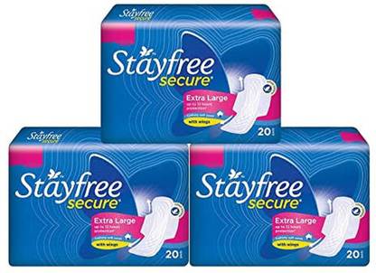 STAYFREE Secure XL Cottony Sanitary Napkins with Wings 20×6pads 120 pads Sanitary Pad