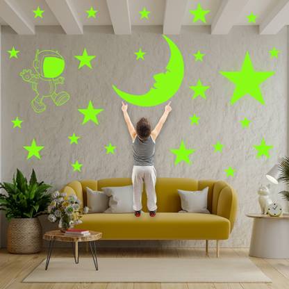 Ashamohar 29 cm Glow in The Dark for Ceiling Rocket Man Star Moon Kids Glow in the Dark Sticker