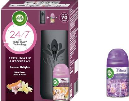 Airwick Fresh, HILLS OF MUNNAR Car Freshener Automatic Spray, Refill Freshmatic Air Freshener Complete Kit & Hills of Munnar refill