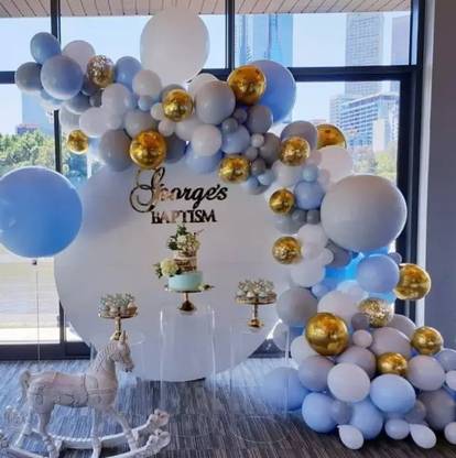 Bash N Splash Solid Pastel Blue Grey & White Balloon Garland Party Decoration Gold Chrome Balloon Balloon