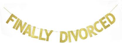 Festiko Finally Divorced Banner, Gold Gliter Paper Sign Decors for Divorced Party Banner