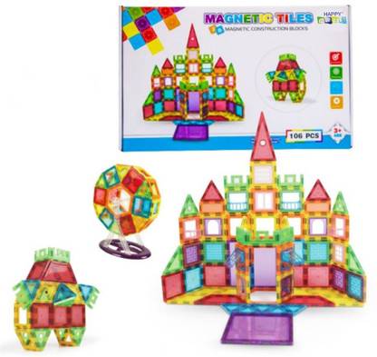 Happy Hues MAGNETIC TILES -3D Magnetic Block-STEM Toy- Puzzle- Kid 3+ (106 PCS-Multicolor)
