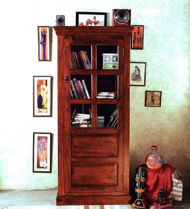 Jeeso Solid Wood 5 Shelf Closed Bookshelf (Color- Honey Finish, Pre-Assembled) Solid Wood Close Book Shelf