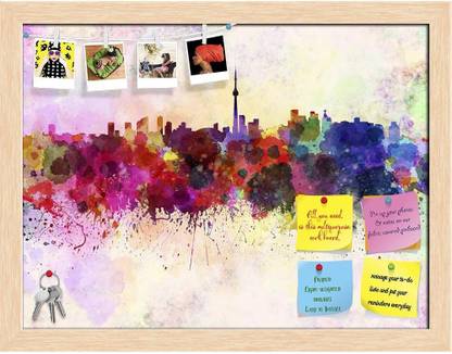 Artzfolio Toronto Skyline, Capital of Ontario, Canada Notice Pin Soft Board with Push Pins Cork Bulletin Board