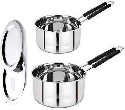 AKIRA Set of 2 Flat Bottom Induction and Gas Stove Friendly Saucepan with Lid Induction Bottom Cookware Set