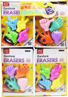 Asera Fingers Hand Shape Eraser Gesture Erasers and Pencil Toppers/ Tops Non-Toxic Eraser