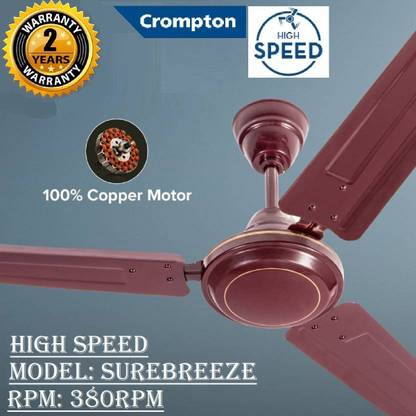 Crompton GALLOP 100% COPPER ULTRA HIGH SPEED 380 RPM LONG LASTING DOUBLE BALL BREARING with 24 Months Warranty Ultra High Speed 1200 mm Ceiling Fan
