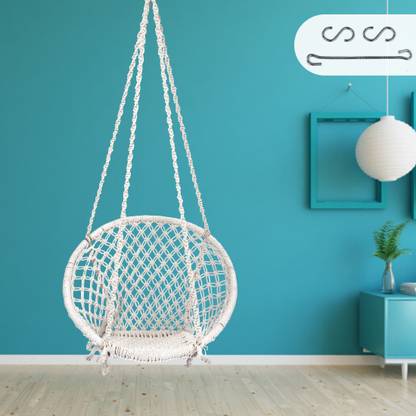 Patiofy Cotton Rope Round Swing Chair for Kids, Wooden Swing for Kids, Jhula for Outdoor Cotton Small Swing