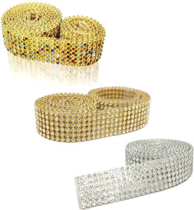 Utkarsh CWG0334-004 Pack of 3 (1.25mtr and 2cm Width) 6-Line Multi Zarkan Nug Stone Gota Trim Lace Lace Reel