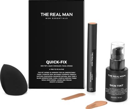 THE REAL MAN Quick Fix Set For Men. Skin Tint | Liquid Concealer | Facial Sponge. 05 DEEP