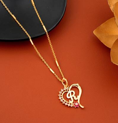 Vraj india R letter locket pendants alphabet name gold plated alloy new model design with 19 inch chain for girls/women Gold-plated अलॉय