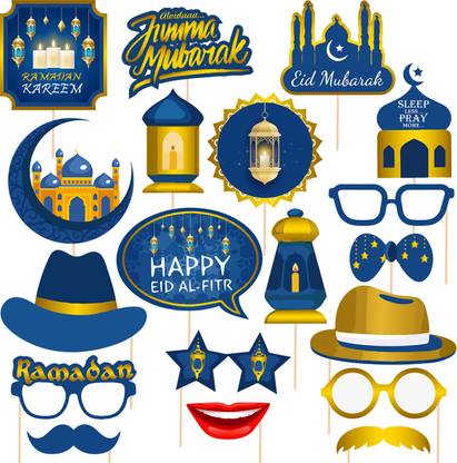 ZYOZI 19 pcs Eid Mubarak Photo Booth Props for Eid Mubarak Muslim Themed Party Photo Booth Board