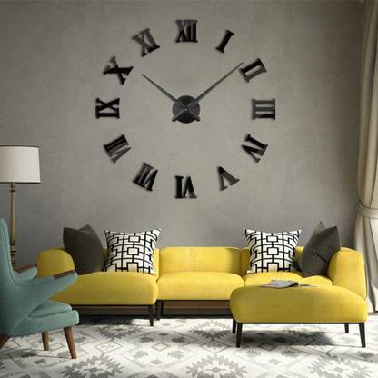 Khush Its Amazing Large 3D DIY Wall Clock Roman Numerals Clock Frameless Mirror Surface Home Decor