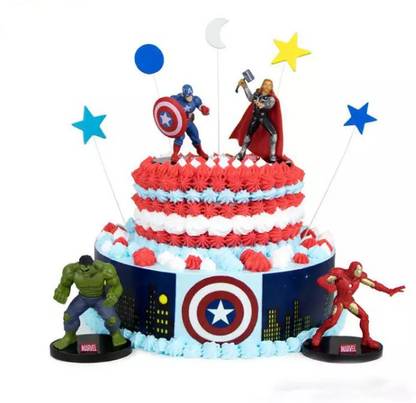Bakewareind Avengers Iron Man Hulk Captain America Thor Toy Cake Topper 4 pcs Set Cake Topper