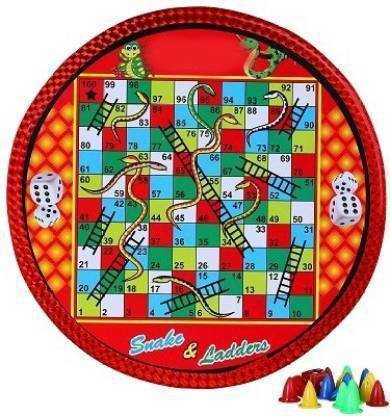 GUNGUN 2 in 1 Round Wooden Ludo Board Game and Snakes n Ladder Educational Board Games